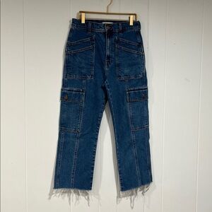 Madewell women 90s Straight Cargo Jeans Sz 26 High Rise Utility Y2K Wide Leg